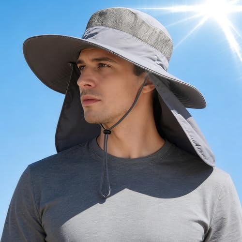 4 Pack Sun Hats for Men Women UPF 50+ Wide Brim Fishing Bucket Hat Summer Outdoor UV Protection Adjustable Neck Flap - color: Light Gray, Gray, Blue, Green