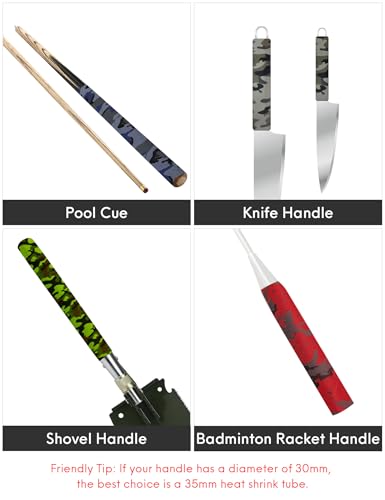 Accering Wear-Resistant Fishing Pole Grip Wrap (φ28mm, Gray Camo) | L1.64 ft, Shrink Ratio: 1.8:1. Ideal for Pool cue, wooden handle. - color: Gray Camo, size: φ28mm, L1.64 ft