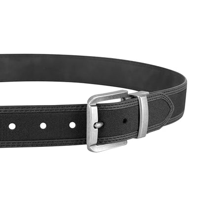 Columbia Men's 2-in-1 Reversible Casual Leather Belt – Versatile Everyday Style, Dual-sided Strap - color: Black/Black Canvas, size: Large (38-40)