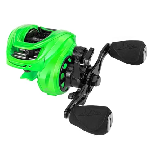 KastKing Zephyr Baitcasting Fishing Reel, Halo XII Magnetic Braking System Baitcaster Reel, 7+1 Double Shielded Stainless Steel BB, 7.2:1 High-Speed Gear Ratio, 18lb Triple Disc Carbon Fiber Drag - color: B:Left Handed-Green-7.2:1