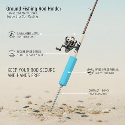 Ground Fishing Rod Holder, Galvanized Metal Spike for Beach and Riverbank, Support for Surf Casting (1 PC) - color: Blue