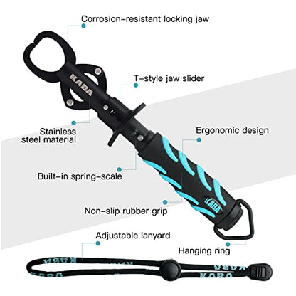 kaba Fish Lip Gripper with Scale, 40 Pound Stainless Steel Fishing Gripper Professional Fishing Lip Grabber Tool, Fish Grabber Clip Fish Control Tackle - color: Set-blue