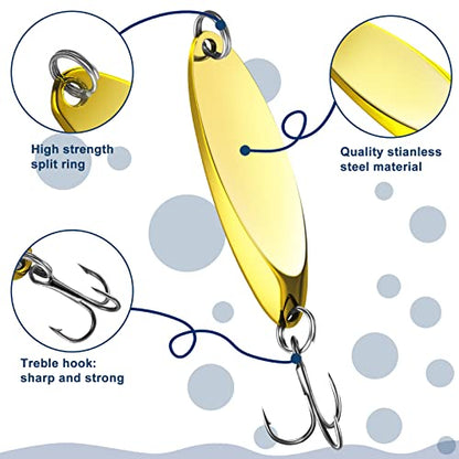 HESTYA Fishing Lures Spoons Saltwater Treble Trout Lures Hard Metal Spinner Baits 5 Sizes Casting Spoon Hooks for Salmon Bass in 1/5 1/4 3/8 1/2 3/4 oz - color: Gold