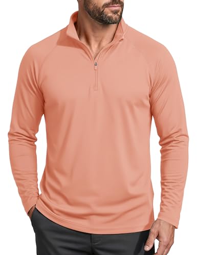 MAGCOMSEN Men's Long Sleeve Sun Shirts UPF 50+ Tees 1/4 Zip Fishing Running Rash Guard Athletic T-Shirts - color: Apricot, size: Medium
