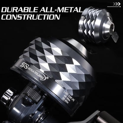 Sougayilang Spincast Fishing Reel - 3.9:1 High Speed, All-Metal Gears, 10LB Drag - Easy Push Button Casting for Bass, Trout, Catfish - Left/Right Hand Changeable，Includes Monofilament Line
