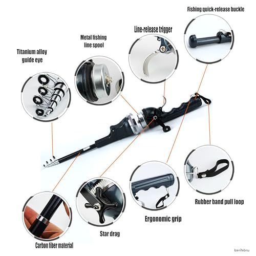Folding Fishing Pole & Reel Combos Collapsible Telescopic Mini Fishing Rod, Ultra-Compact Foldable Gear for Travel, Hiking & Backpacking Enthusiasts