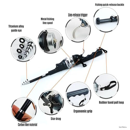 Folding Fishing Pole & Reel Combos Collapsible Telescopic Mini Fishing Rod, Ultra-Compact Foldable Gear for Travel, Hiking & Backpacking Enthusiasts