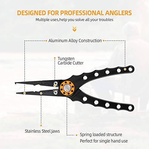 Welltop Fishing Pliers, Fish Lip Gripper, Upgraded Muti-Function Fishing Pliers Hook Remover Split Ring, 3pcs Fishing Tools Set with Fishing Gloves, Ice Fishing, Fishing Gear, Fishing Gifts for Men