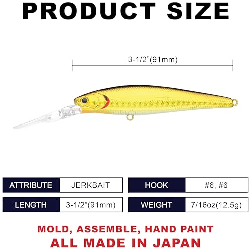 LUCKY CRAFT SW Staysee 90SP V2 – 3.5” Saltwater Jerkbait, Deep Diving Suspending Minnow Lure for Halibut, Snook, Striped Bass & Inshore Gamefish - color: 741 Salty Zebra Aurora Gold