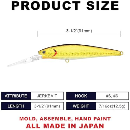 LUCKY CRAFT SW Staysee 90SP V2 – 3.5” Saltwater Jerkbait, Deep Diving Suspending Minnow Lure for Halibut, Snook, Striped Bass & Inshore Gamefish - color: 741 Salty Zebra Aurora Gold