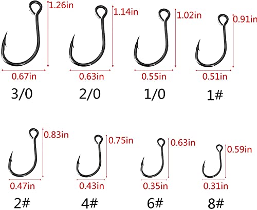 Inline Single Hook for Fishing Lure: 50pcs/Box Large Eye Fishing Hooks for Fishing Spoon Topwater Popper Treble Hook Replacement Size 3/0 2/0 1/0 1# 2# 4# 6# 8# - size: 2