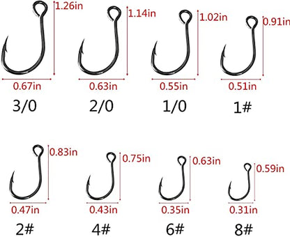 Inline Single Hook for Fishing Lure: 50pcs/Box Large Eye Fishing Hooks for Fishing Spoon Topwater Popper Treble Hook Replacement Size 3/0 2/0 1/0 1# 2# 4# 6# 8# - size: 2