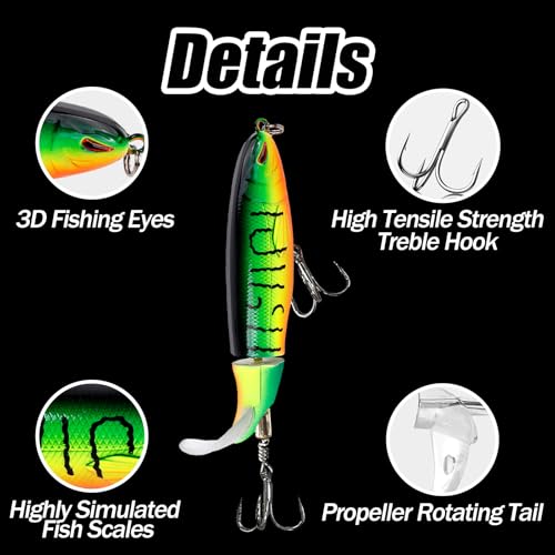 Fishing Lures Bass Popper Topwater 5pcs FS/YE-04 | Rotating Tail Bionic Swimming Lure, for Bass Trout Walleye Catfish Pike,Freshwater ,Saltwater,Crankbaits - color: A, size: 4.33'',0.46oz