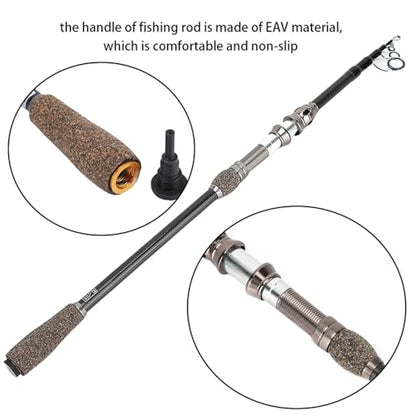 Ice Fishing Rod, Sea Fishing Rod Short Section Carbon Fiber Ice Cork Handle Stretchable Pole Lure Accessories for Trout (1.8