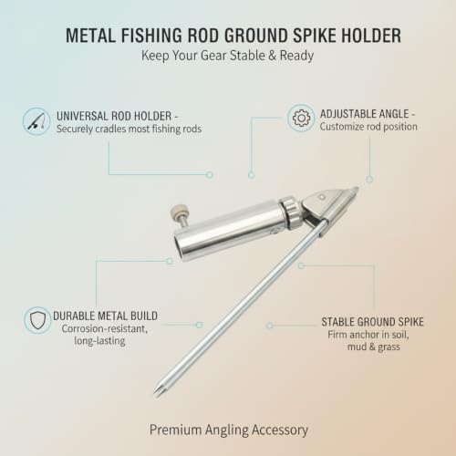 Fishing Rod Holder Ground Spike, Metal Vertical Stake for Soft Soil, Riverbank and Lakeside Angling Accessory, White