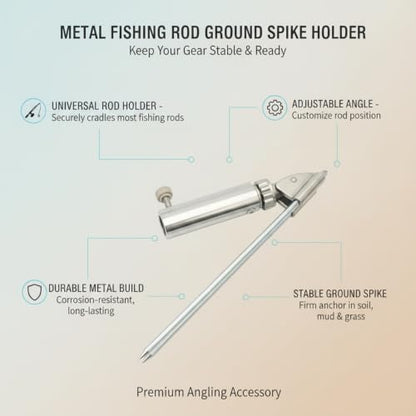 Fishing Rod Holder Ground Spike, Metal Vertical Stake for Soft Soil, Riverbank and Lakeside Angling Accessory, White