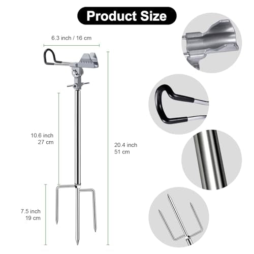 Fishing Rod Holders, 360 Degree Adjustable Fishing Pole Holders for Ground, Multifunctional Stainless Steel Beach Fishing Rod Holder Fishing Gifts for Men - color: Silver