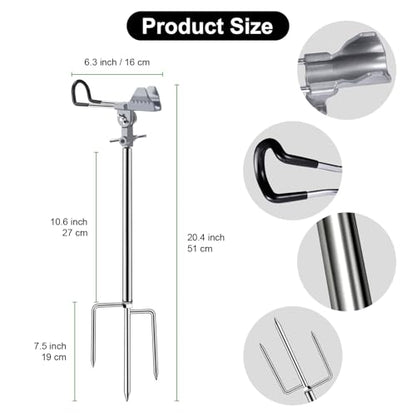 Fishing Rod Holders, 360 Degree Adjustable Fishing Pole Holders for Ground, Multifunctional Stainless Steel Beach Fishing Rod Holder Fishing Gifts for Men - color: Silver