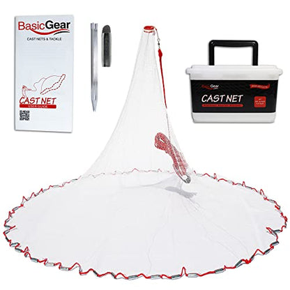 BasicGear Cast Net | 3ft-12ft Radius, 3/8 or 1/4 inch Mesh for Freshwater and Saltwater Bait Fish| Professional Grade and Upgraded Material | Throw Style - size: 3ft Radius, style: Zinc Iron, 3/8" Mesh