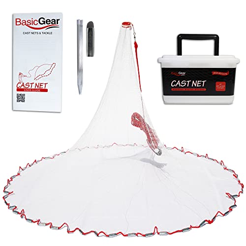 BasicGear Cast Net | 3ft-12ft Radius, 3/8 or 1/4 inch Mesh for Freshwater and Saltwater Bait Fish| Professional Grade and Upgraded Material | Throw Style - size: 6ft Radius, style: Zinc Iron, 1/4" Mesh