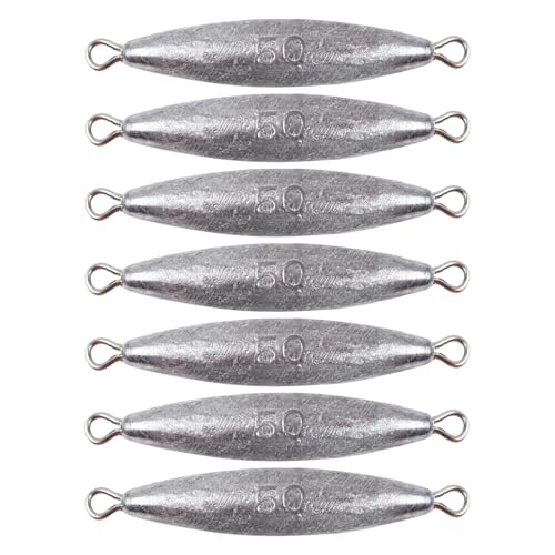 Through Wire Inline Torpedo Sinkers, Lead Double Ringed One Piece Wire Saltwater Fishing Torpedo Weights for Bottom Surf Fishing 1oz, 2oz, 3oz, 4oz, 5oz - size: 1 - 3/4 OZ, 7 PCS, style: A - Dual Ringed Torpedo