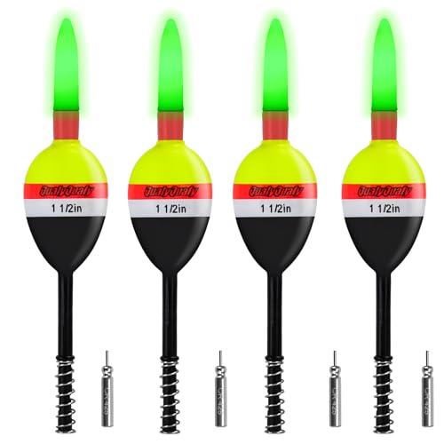 QualyQualy 4PCS Lighted Slip Bobbers Fishing Floats Glow in the Dark Spring Bobber for Crappie Walleyes Fishing - color: 1.5in - 4pcs