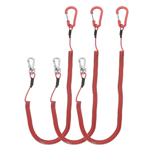 PATIKIL Fishing Lanyard, (118.11" Length, Red) (3Pcs), Retractable Coiled Tether Anti-Lost Rope Coiled with Carabiners and 360° Safety Buckle, Suit for - Fishing/Hunting/Hiking/Boating - color: Red, size: 118.11"