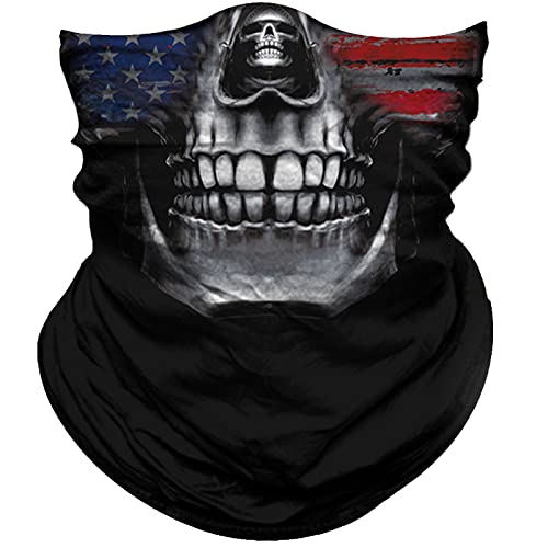 Obacle Neck Gaiter Face Mask Bandana for Dust Wind Sun Protection for Men Women - color: Skull Flag Face Blue Red