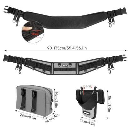 SANLIKE Adjustable Wading Fishing Belt Multi-Pocket Waist Rod Holder Tackle | 35–53in adjustable waist strap, soft mesh padding cuts fatigue, saltproof thick webbing, multi hooks for tackle mounting - color: Grey T1