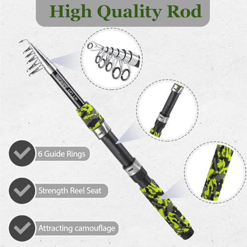 Tripquips 6.9FT Telescopic Fishing Rod - Lightweight Spinning Fishing Pole for Freshwater and Saltwater Anglers - color: GREEN