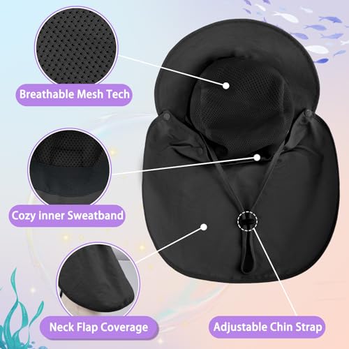 Kids Sun Hat with Detachable Neck Flap for Boys & Girls Wide Brim Fishing Hat for Kids Water Resistant UV Protection - color: 1 Pack-black