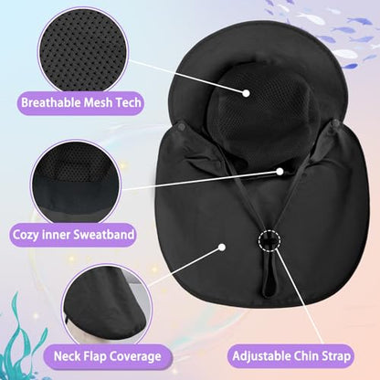 Kids Sun Hat with Detachable Neck Flap for Boys & Girls Wide Brim Fishing Hat for Kids Water Resistant UV Protection - color: 1 Pack-black