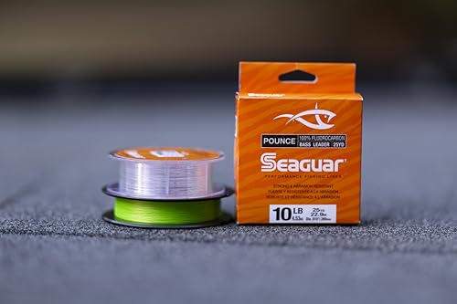 Seaguar Pounce Bass Fishing Leader Line, Freshwater, 100% Fluorocarbon, 25yd Spool, Clear, Multiple Sizes - size: 6lbs, 25yds