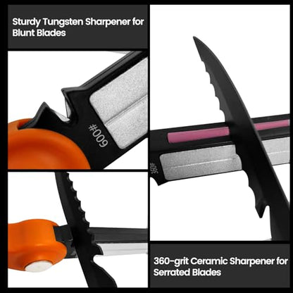 Pristis UltraGrit Pro Survival Knife Sharpener, 9 in 1 Outdoor Kit, Multi Gear with Fire Starter Whistle Compass, Hunt Fish Camp Hike Adventure Tactical Tool, Portable Grinding File for Knife Hook