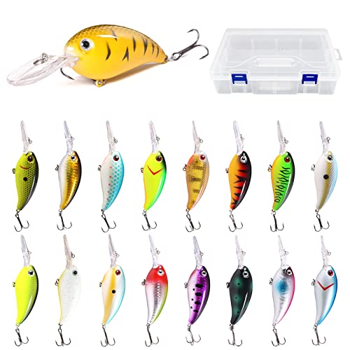 Crank Baits for Bass Fishing,17PCS Deep Diving CrankBaits with Storage Box | Realistic Crankbaits for Freshwater Fishing, Bass Lures for Trout Pike Walleye Lake River Fishing Gift