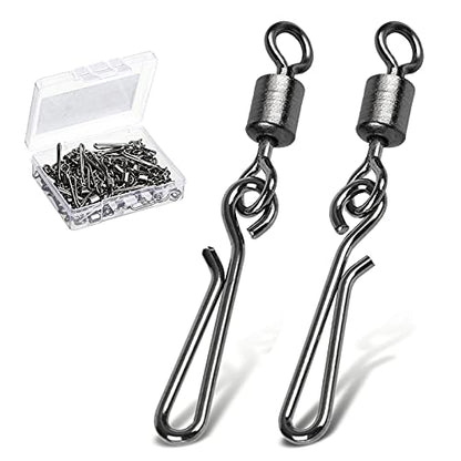 AMYSPORTS Rolling Connector Fishing Swivel Saltwater Corrosion Resistance Snap Swivels Kit Stainless Quick Fishing Snap Barrel Freshwater Trolling Accessories - size: Size 6+6 (30lb) 100 pcs