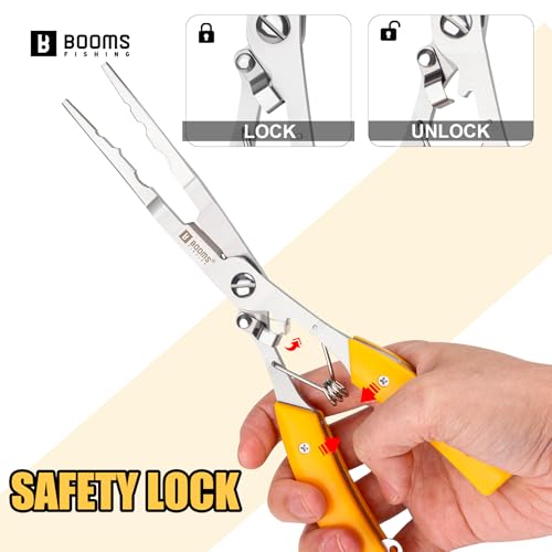 Booms Fishing Hook Remover Pliers, Long Nose, Braid Cutter, Lanyard, Yellow | Slim Long Nose Helps Reach Deep Hooks With Better Control When Handling Panfish, Trout, Bass and Other Small to Medium Fish - color: Yellow