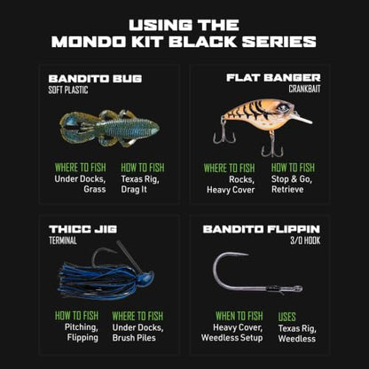 Googan Squad Mondo Kit Bass Fishing Lure Sets for Largemouth & Smallmouth Bass – Includes Premium Tackle & Mystery Box Essentials - color: Black Series