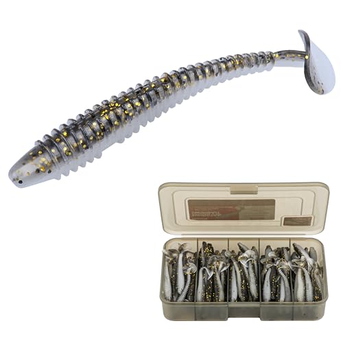 Paddle Tail Swimbaits 100/80/50PCS, 5/4/3/2 inch Soft Fishing Lures Bulk Pack – Durable Lifelike Action Lures for Bass, Trout, Crappie – Freshwater & Saltwater Fishing Gifts - color: Black-Gold, size: 2in, 100pcs