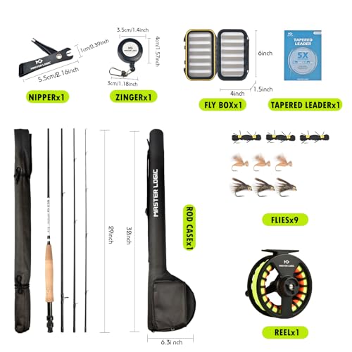 Fly Fishing Rod and Reel Combo Starter Kit, Graphite Fly Rod with Cork Handle, Die Cast Aluminum Reel, Fly Box Case & Fishing Flies and Carrying Case and Accessories - style: 7/8wt - 9' - 4 Pc