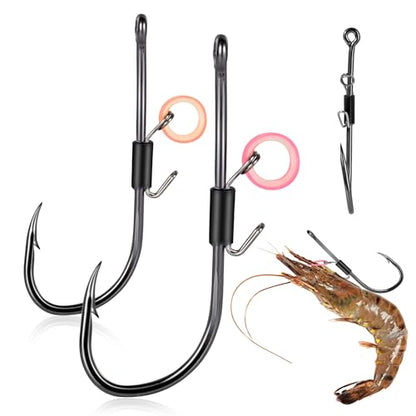 FishTrip Baitholder Fishing Hooks, 10/15pcs Live Shrimp Fixed Hooks Carbon Steel Long Shank Barbed Hooks for Redfish, Bream, Trout, bass 2/0 3/0 4/0