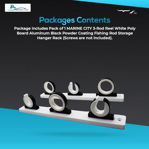 MARINE CITY 3-Rod Reel Fishing Rod Storage Hanger Rack with White Poly Board – Aluminum Black Powder Coating, Ideal for Marines, Boats, Vans, and Cars (Pack of 1) - color: 3 Rod (Aluminum, Black)