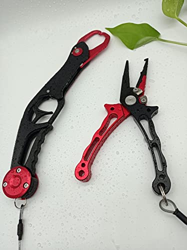EDSTAR Fishing Pliers,Fish Lip Grippers with Missing Rope,Braid Scissors, Fishing Tools Set, Fishing Gifts for Men - color: 2# Red set