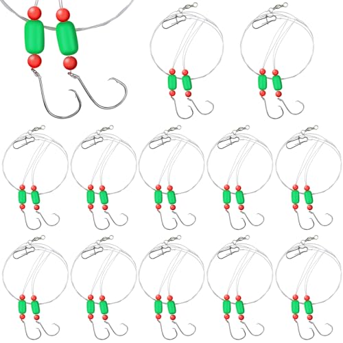 JellyArch 12 Pcs Pompano Rigs for Surf Fishing Offshore Surf Fishing Rigs Saltwater Gear Tackle with 2/0 Circle Hooks Double Circle Swivels Duo Lock Snaps - color: Green