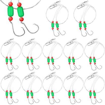 JellyArch 12 Pcs Pompano Rigs for Surf Fishing Offshore Surf Fishing Rigs Saltwater Gear Tackle with 2/0 Circle Hooks Double Circle Swivels Duo Lock Snaps - color: Green