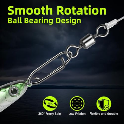9KM DWLIFE Fishing Speed Clips 50Pcs Quick Change Fishing Swivels & Snaps Fishing Speed Clips Barrel Swivels Fishing Tackle Saltwater Fishing - size: SET(4#-3/0#)
