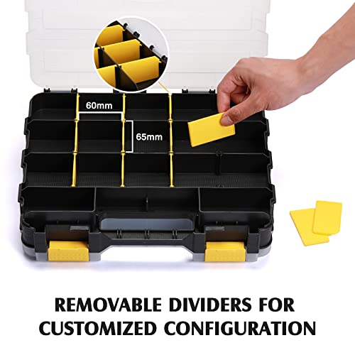 MIXPOWER 34-Compartment Double Sided Organizer with Impact Resistant Polymer and Customizable Removable Plastic Dividers, storage and carry, Black/Yellow - size: 12.5-inch-Yellow