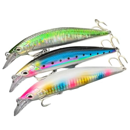 3pcs Sinking Bass Fishing Lures Saltwater Long Casting Laser Minnow Fishing Baits Hard Lure Fishing Kits Accessories (AH - color: AH1445C-5.5'' 1.6oz