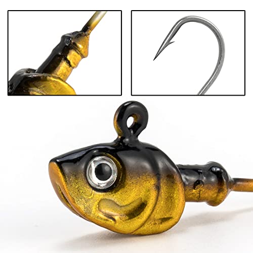 Dr.Fish 10 Pack Swimbait Jig Heads, Saltwater Fishing Jig Heads 3D Eyes High Carbon Steel Hooks Surf Fishing Lures Flounder Striper Halibut Pompano Bass - color: Gold, size: 1/4oz-Hook#1/0