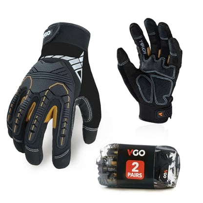 Vgo 2-Pairs Safety Work Gloves - Mechanics, Impact, Anti-Vibration, Rigger, Heavy Duty (M, Black, SL8849IP) - color: Gold&black-regular, size: Medium (2 Pairs)